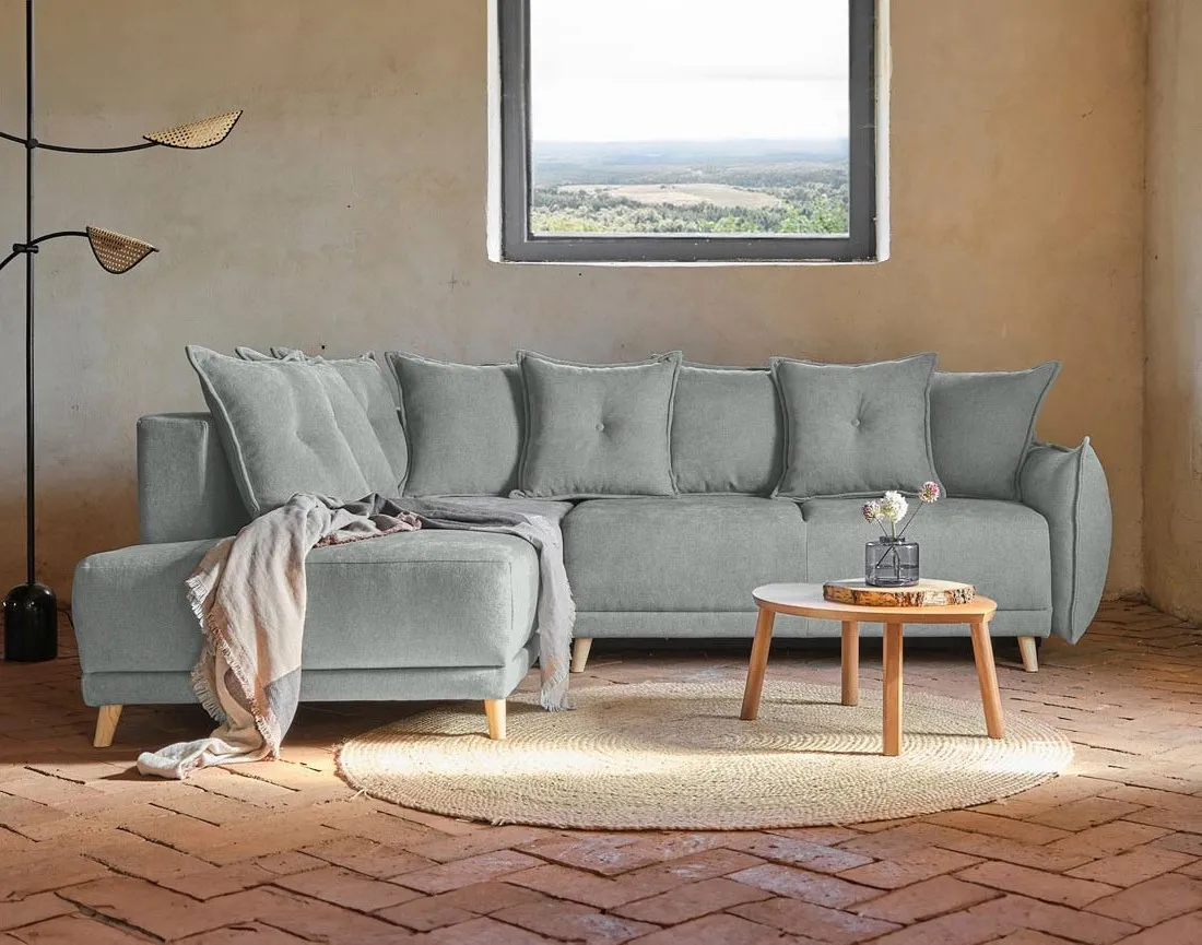 Lena - canapé d’angle gauche gris clair convertible au style scandinave