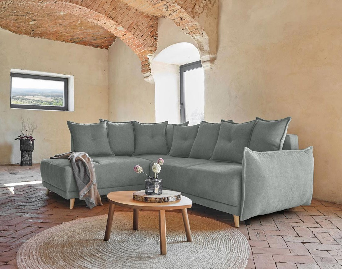 Lena - canapé d’angle gauche gris clair convertible au style scandinave