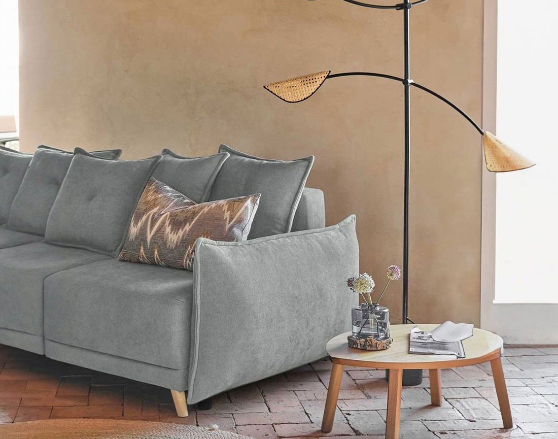 Lena - canapé d’angle gauche gris clair convertible au style scandinave