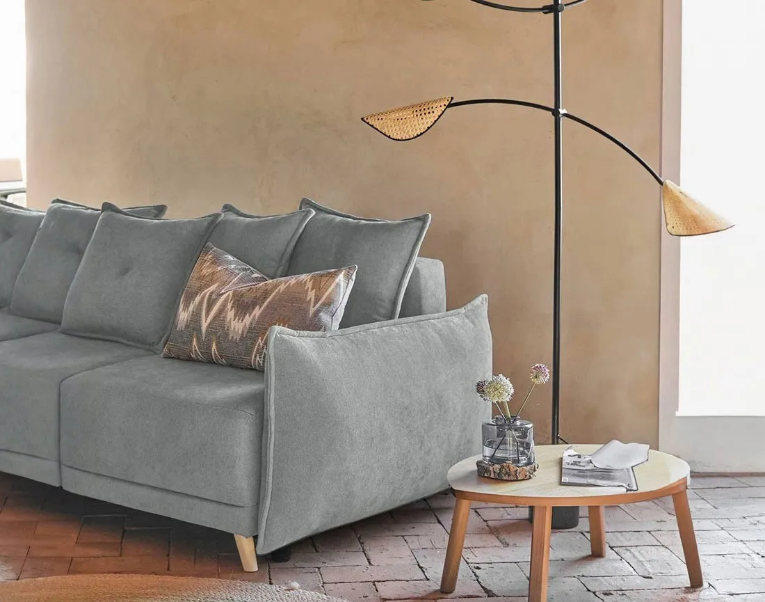 Lena - canapé d’angle gauche gris clair convertible au style scandinave