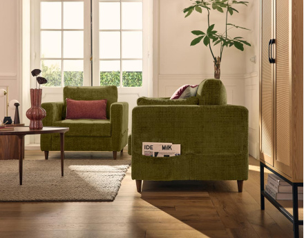 Canapé droit 2 places avec poche en velours texturé Anna