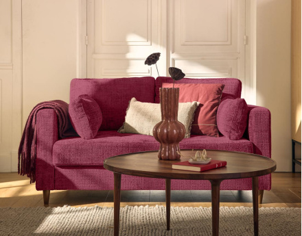 Canapé droit 2 places avec poche en velours texturé Anna