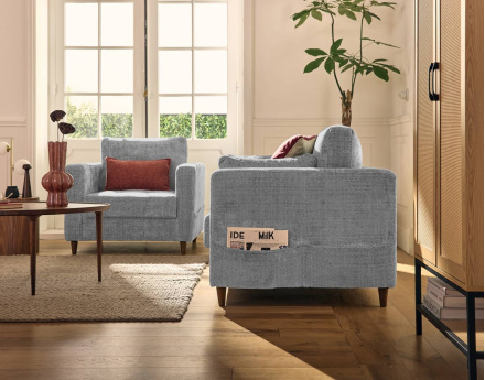 Canapé droit 2 places avec poche en velours texturé Anna