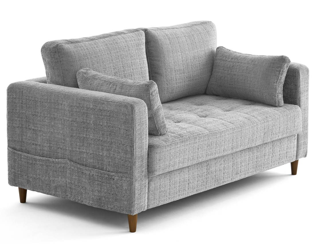 Canapé droit 2 places avec poche en velours texturé Anna