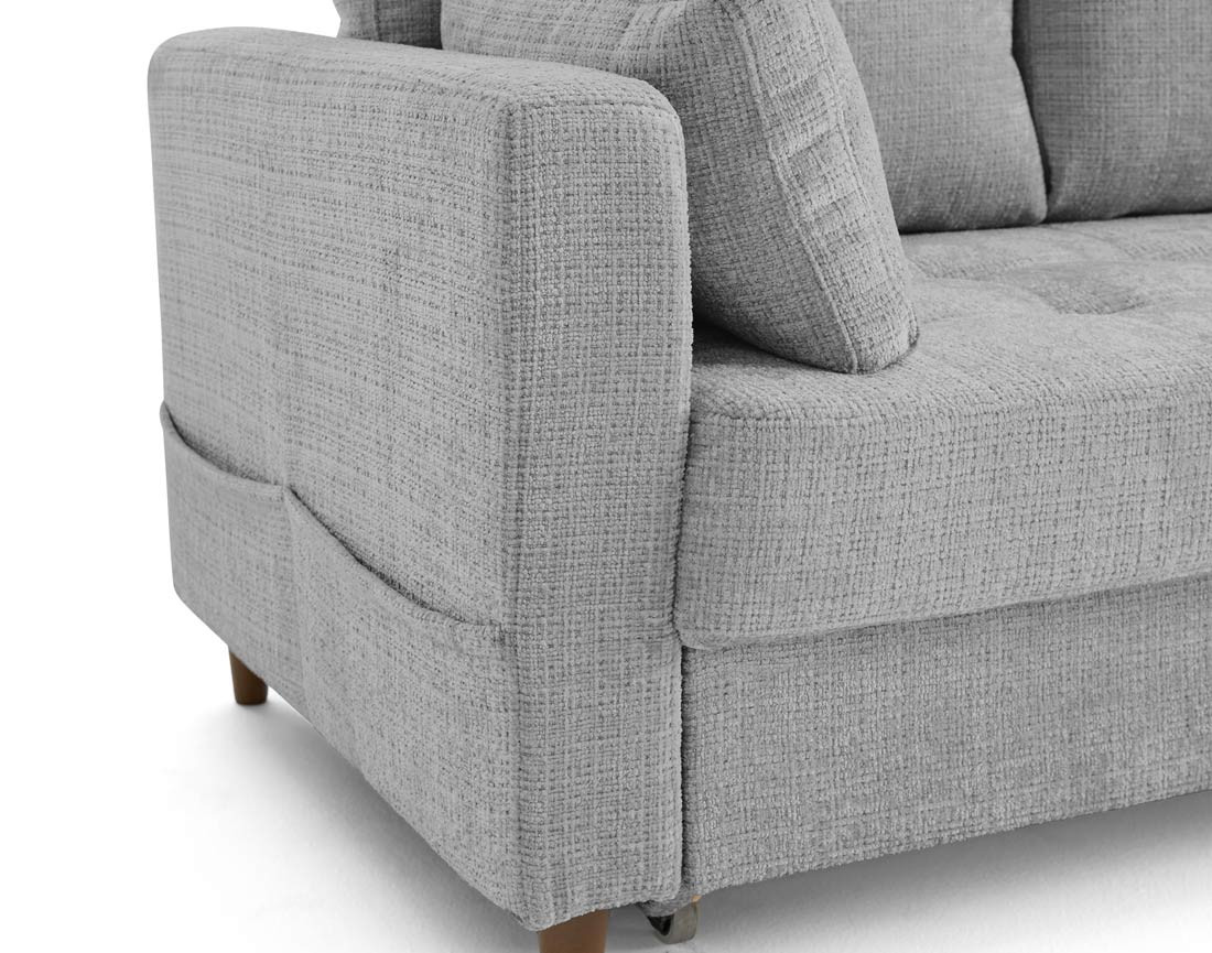 Canapé droit 3 places convertible avec poche en velours texturé Anna