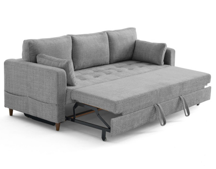 Canapé droit 3 places convertible avec poche en velours texturé Anna