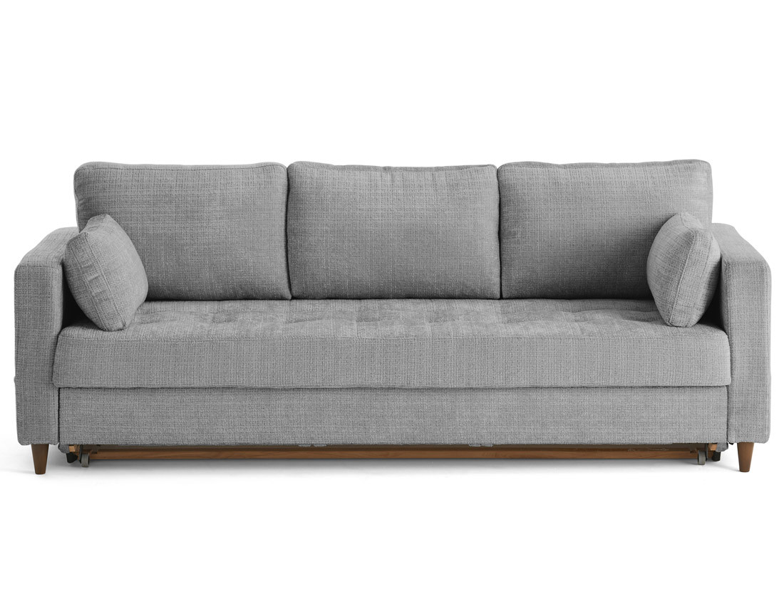 Canapé droit 3 places convertible avec poche en velours texturé Anna