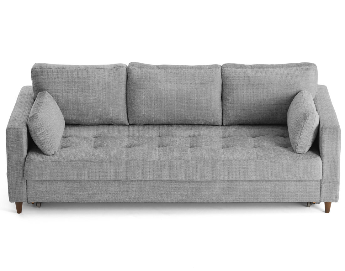 Canapé droit 3 places convertible avec poche en velours texturé Anna