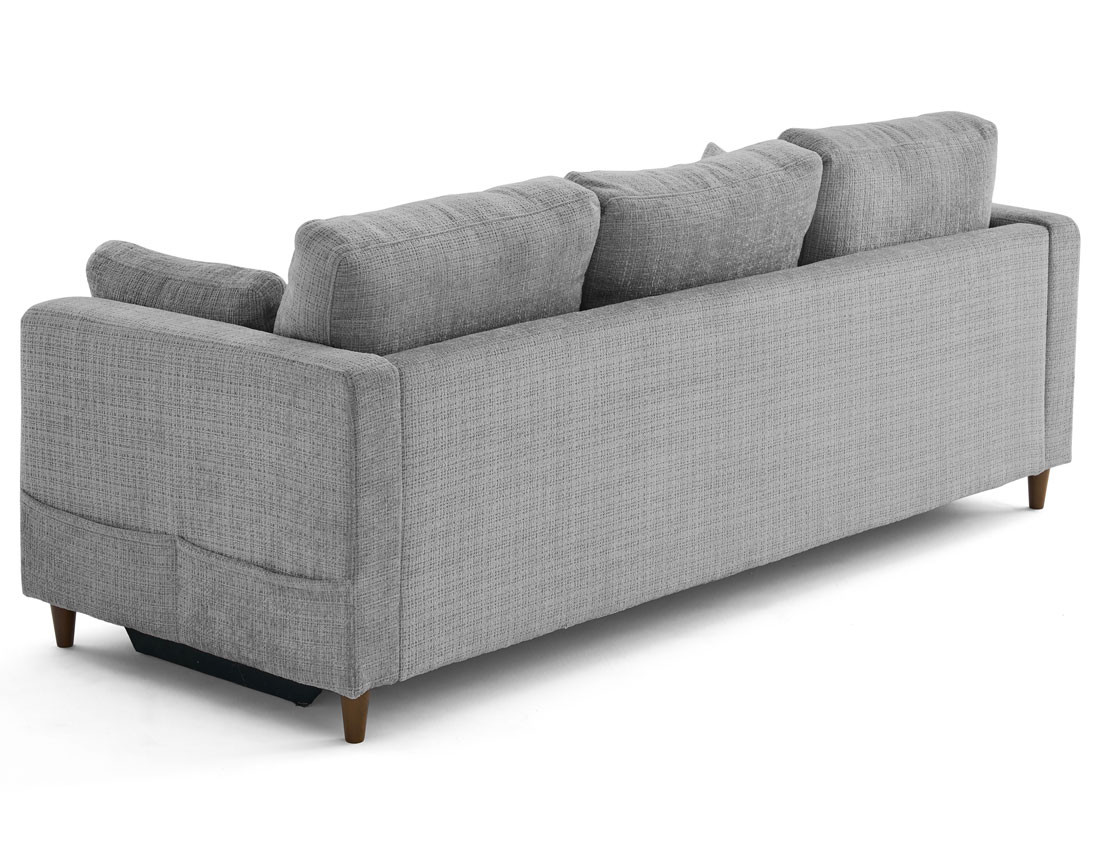 Canapé droit 3 places convertible avec poche en velours texturé Anna