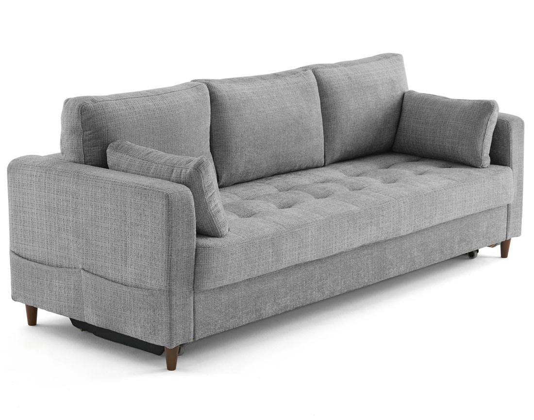 Canapé droit 3 places convertible avec poche en velours texturé Anna