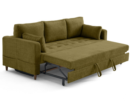 Canapé droit 3 places convertible avec poche en velours texturé Anna