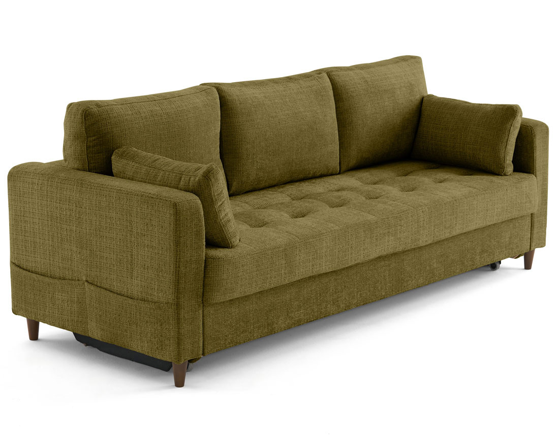 Canapé droit 3 places convertible avec poche en velours texturé Anna