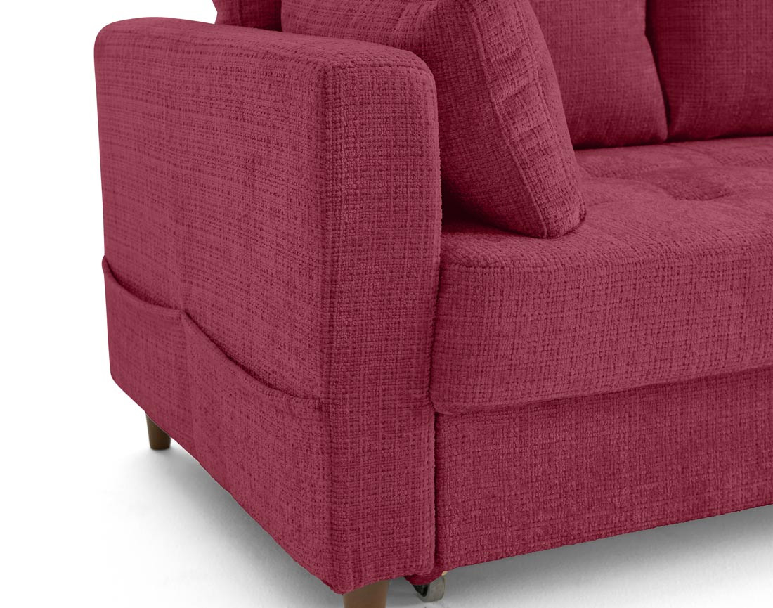 Canapé droit 3 places convertible avec poche en velours texturé Anna