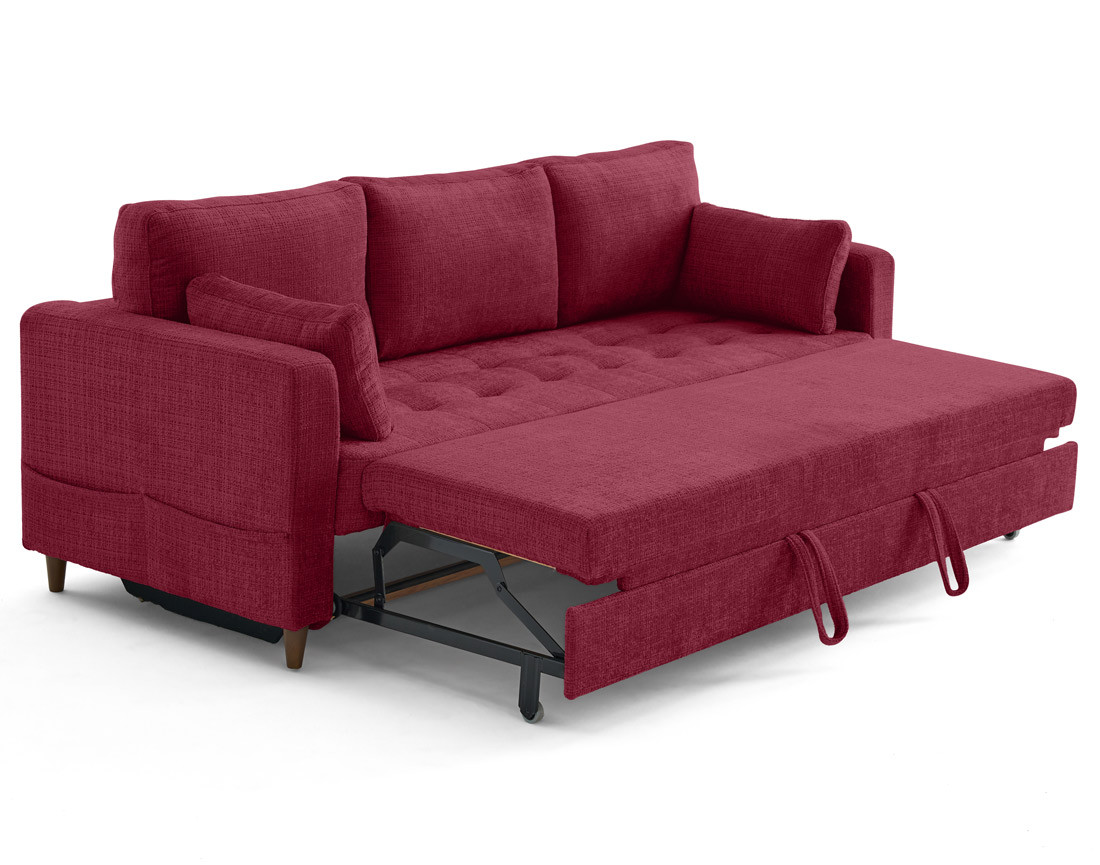 Canapé droit 3 places convertible avec poche en velours texturé Anna