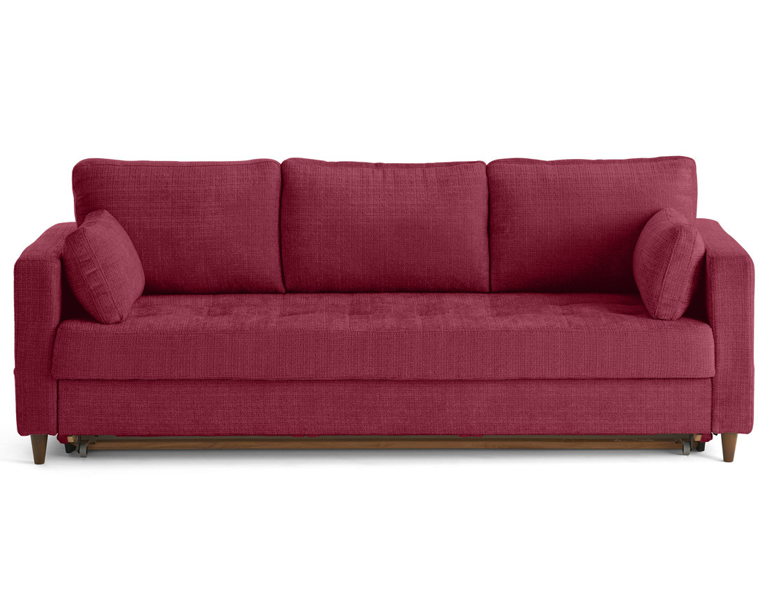 Canapé droit 3 places convertible avec poche en velours texturé Anna