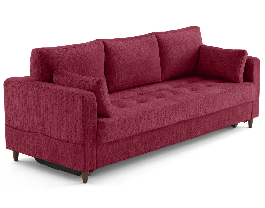 Canapé droit 3 places convertible avec poche en velours texturé Anna