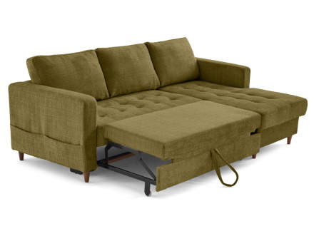 Canapé d'angle droit 4 places convertible avec coffre en velours texturé Anna