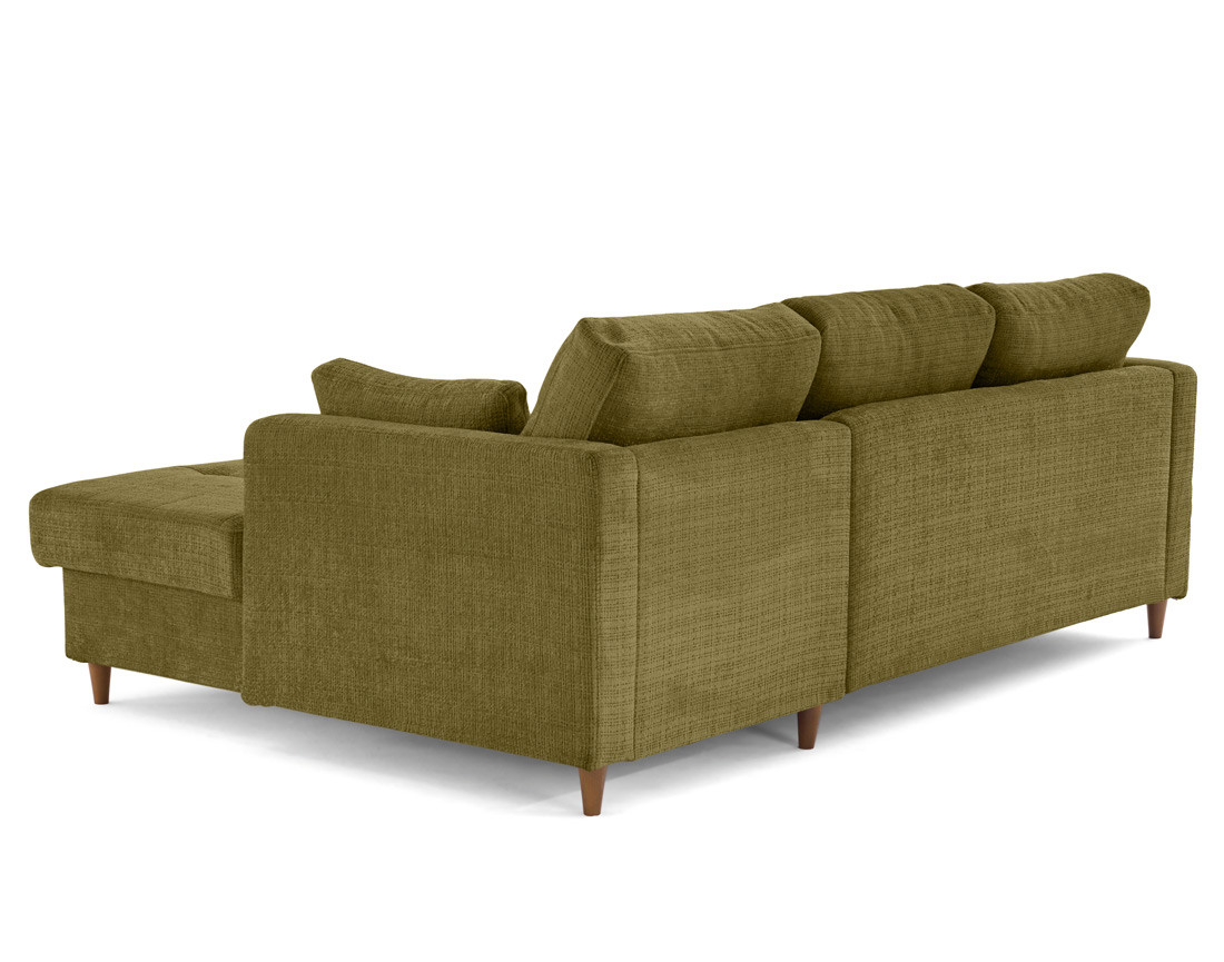 Canapé d'angle droit 4 places convertible avec coffre en velours texturé Anna