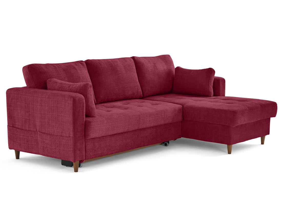 Canapé d'angle droit 4 places convertible avec coffre en velours texturé Anna