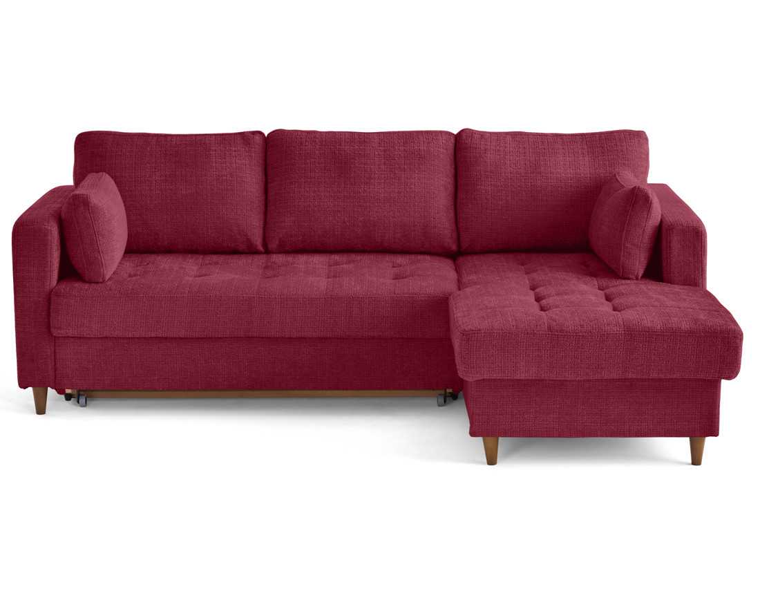 Canapé d'angle droit 4 places convertible avec coffre en velours texturé Anna