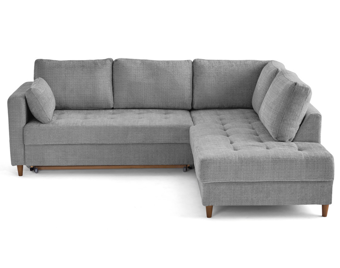 Canapé d'angle droit 5 places convertible en velours texturé Anna