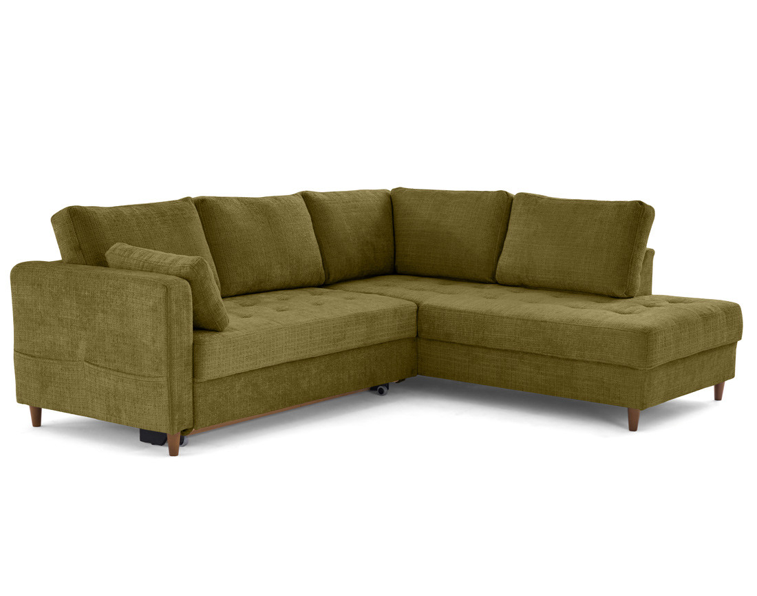 Canapé d'angle droit 5 places convertible en velours texturé Anna