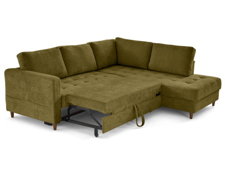 Canapé d'angle droit 5 places convertible en velours texturé Anna