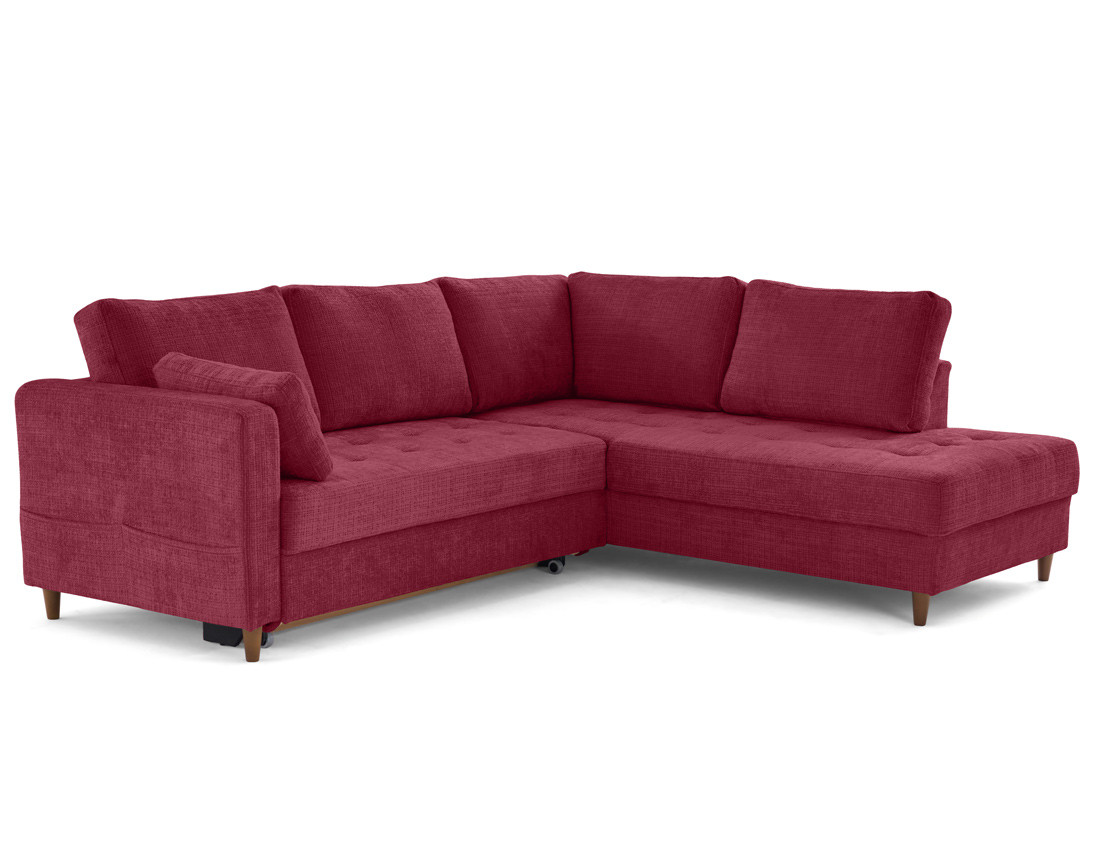 Canapé d'angle droit 5 places convertible en velours texturé Anna