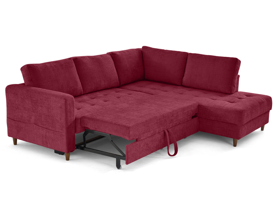 Canapé d'angle droit 5 places convertible en velours texturé Anna