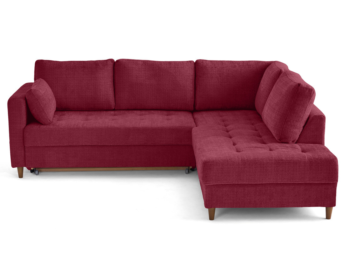 Canapé d'angle droit 5 places convertible en velours texturé Anna