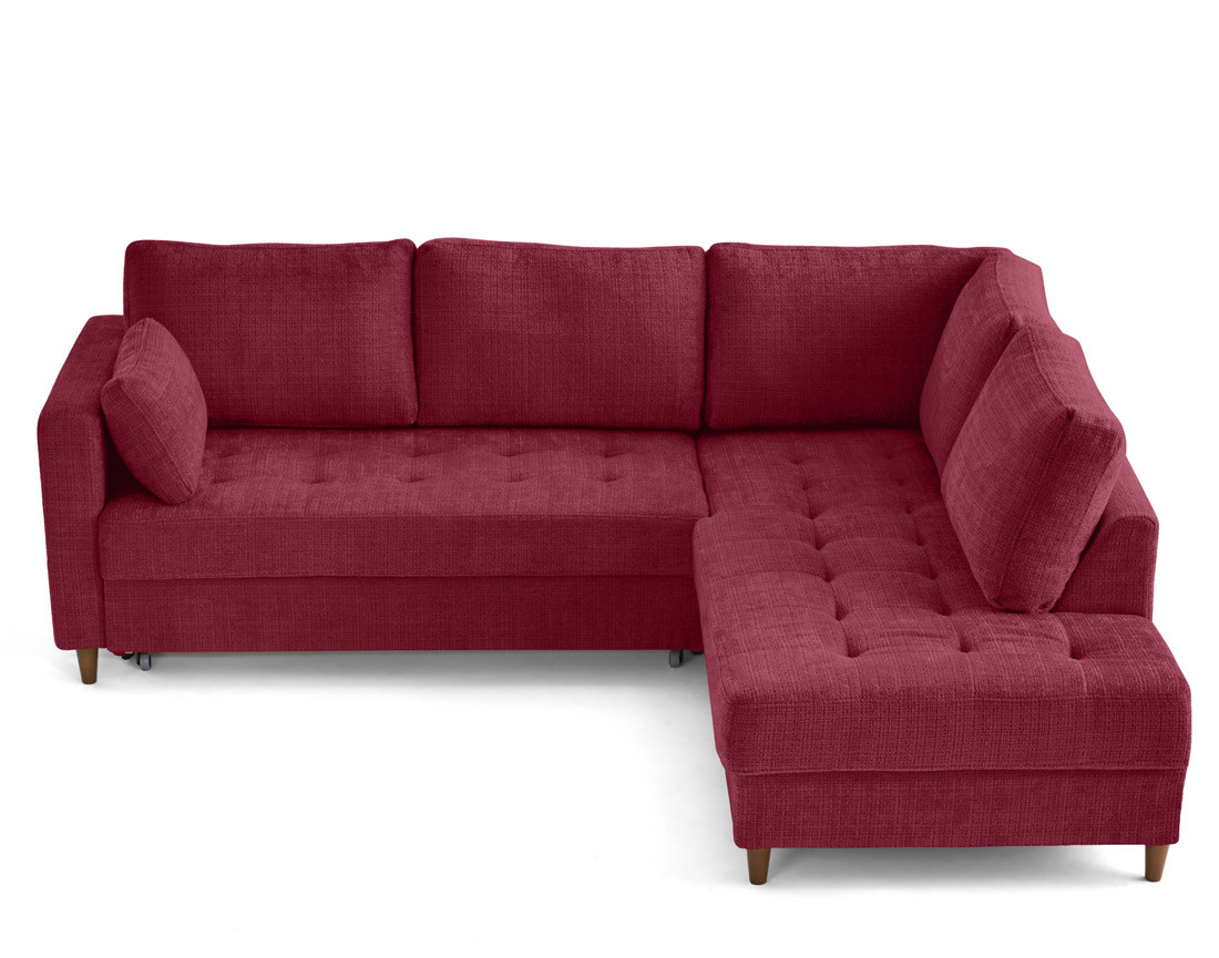 Canapé d'angle droit 5 places convertible en velours texturé Anna