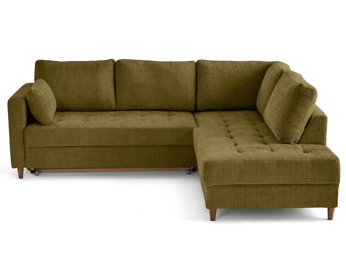 Canapé d'angle droit 5 places convertible en velours texturé Anna