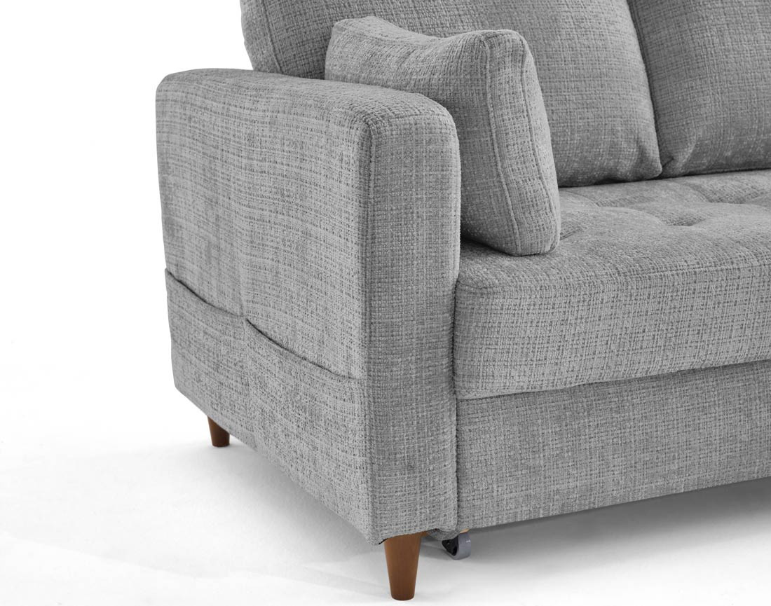 Canapé d'angle droit 5 places convertible en velours texturé Anna