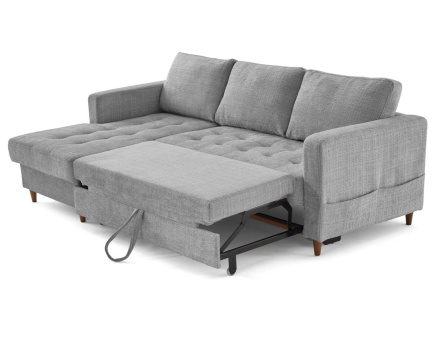 Canapé d'angle gauche 4 places convertible avec coffre en velours texturé Anna