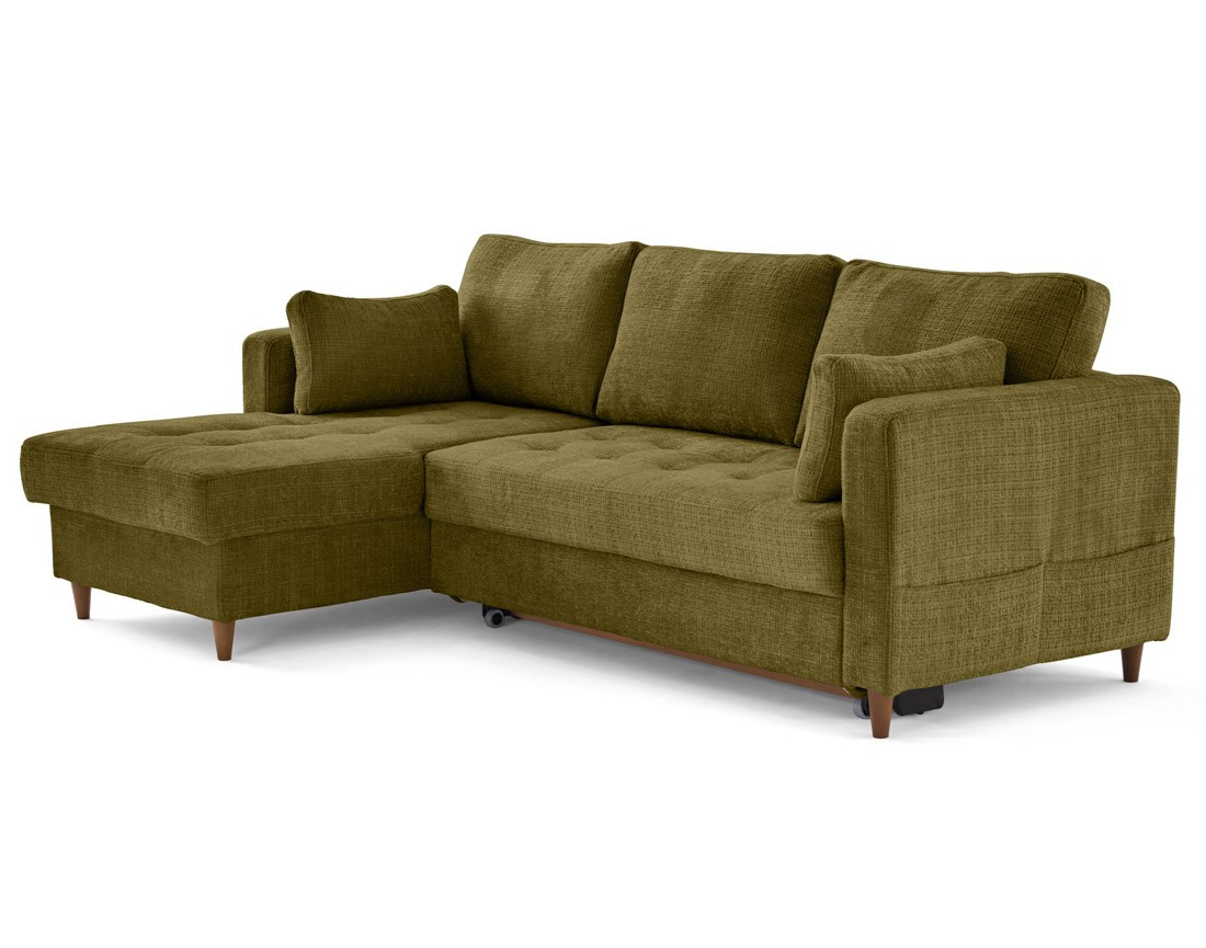 Canapé d'angle gauche 4 places convertible avec coffre en velours texturé Anna