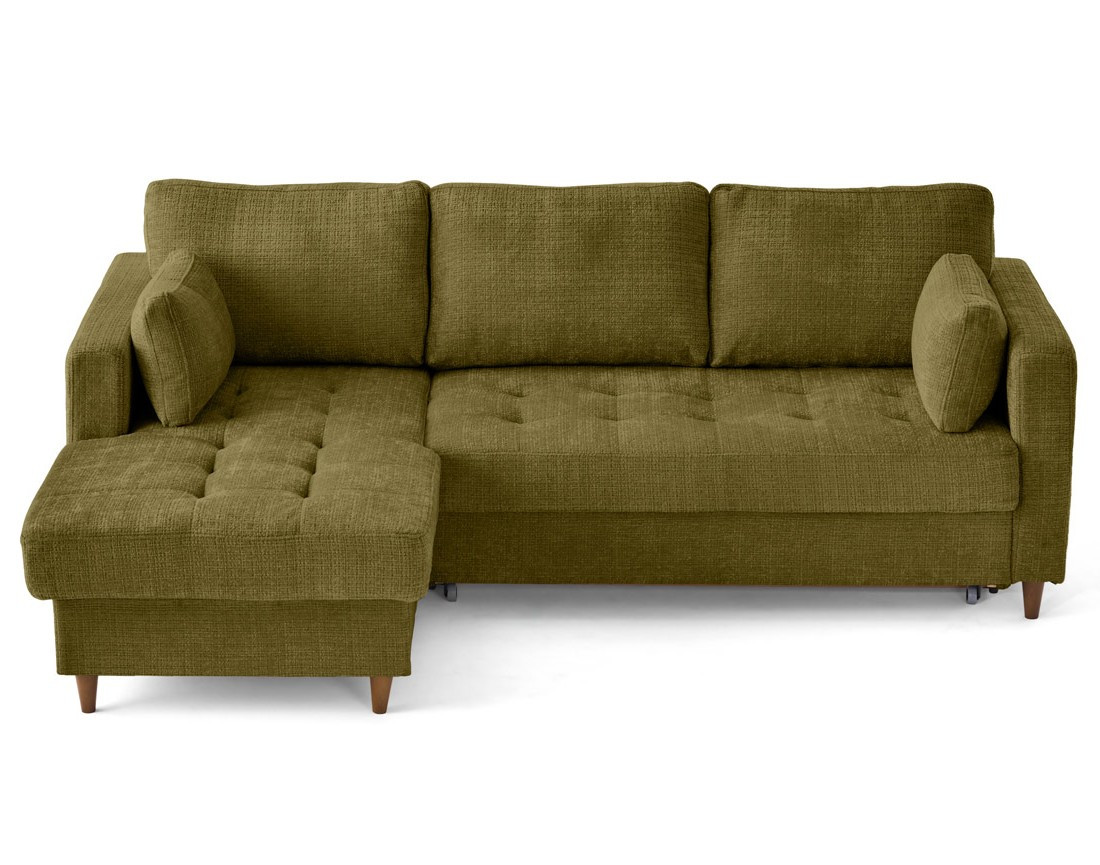 Canapé d'angle gauche 4 places convertible avec coffre en velours texturé Anna