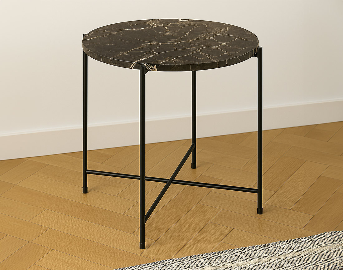 Table basse 52 cm plateau en marbre pieds en acier Ezaro