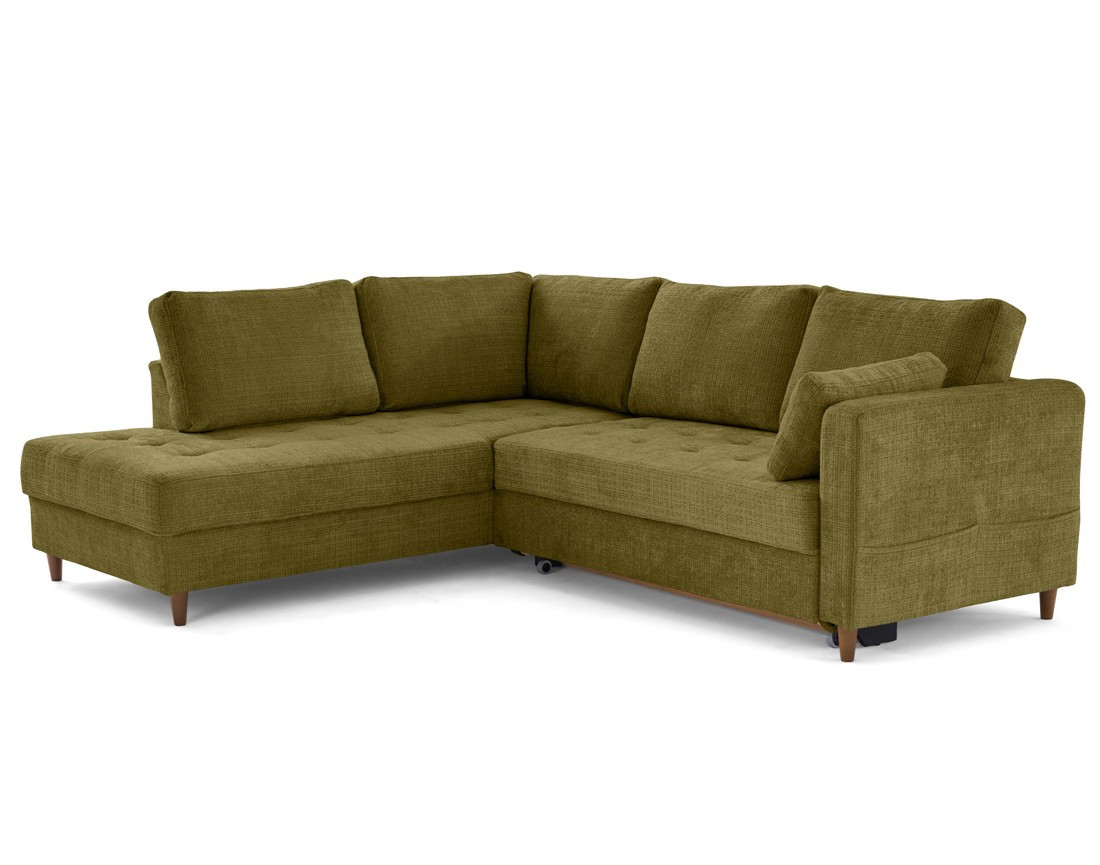 Canapé d'angle gauche 5 places convertible en velours texturé Anna