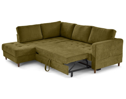 Canapé d'angle gauche 5 places convertible en velours texturé Anna