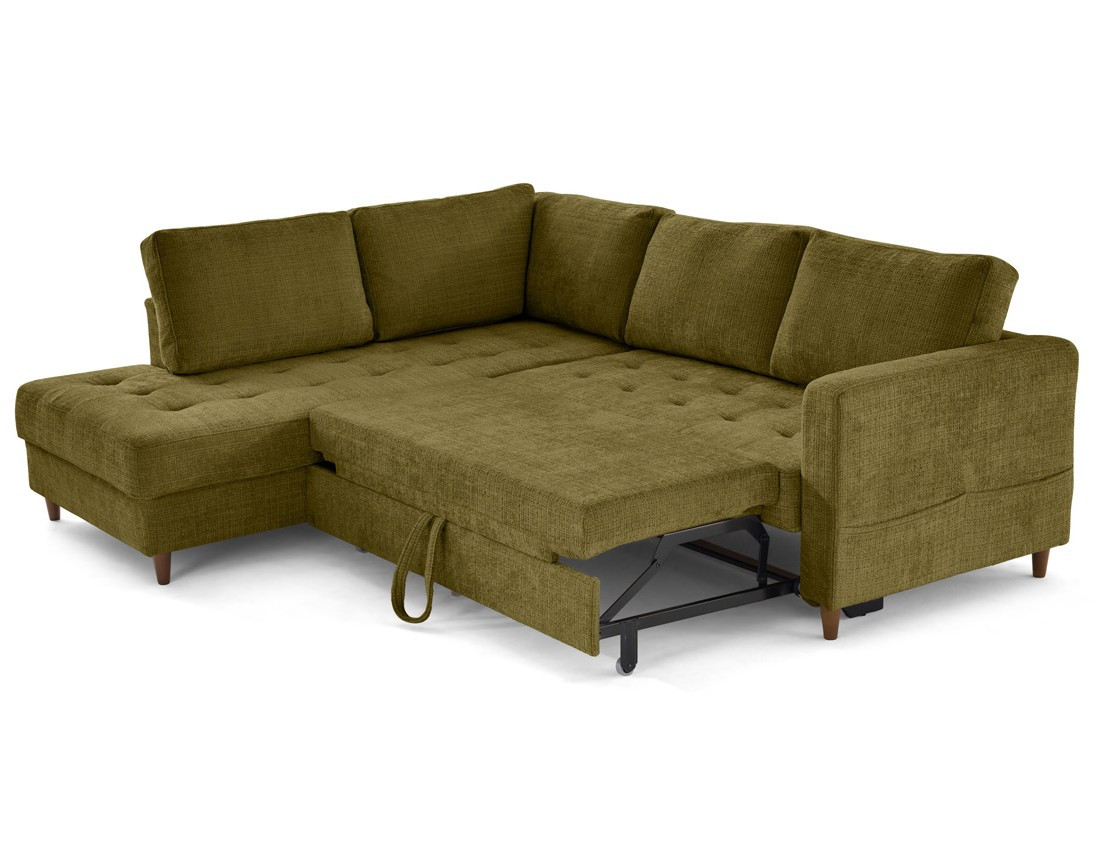 Canapé d'angle gauche 5 places convertible en velours texturé Anna