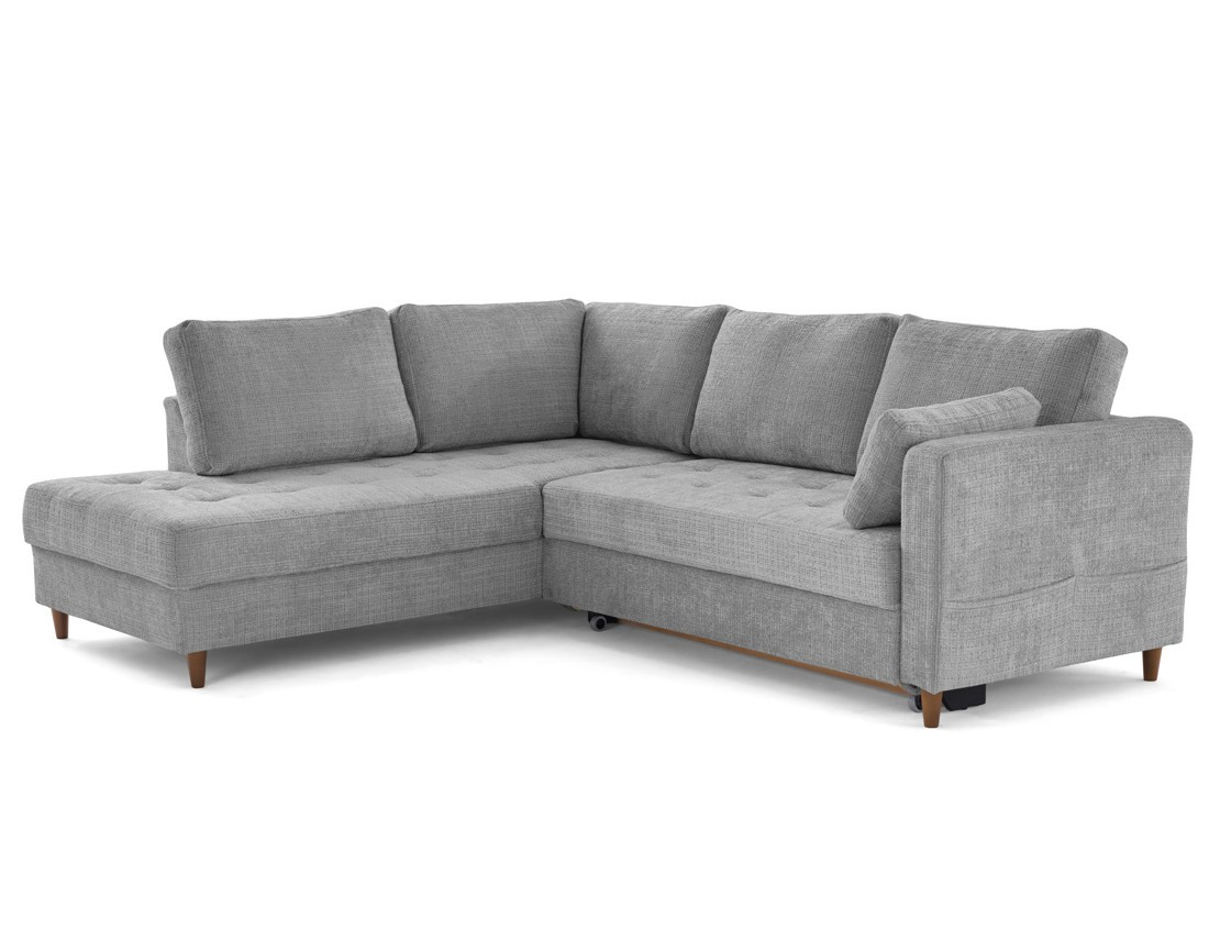 Canapé d'angle gauche 5 places convertible en velours texturé Anna