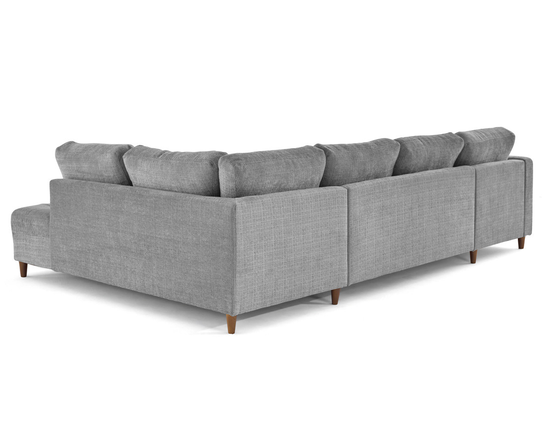 Canapé panoramique d'angle droit 7 places convertible avec coffre en velours texturé Anna