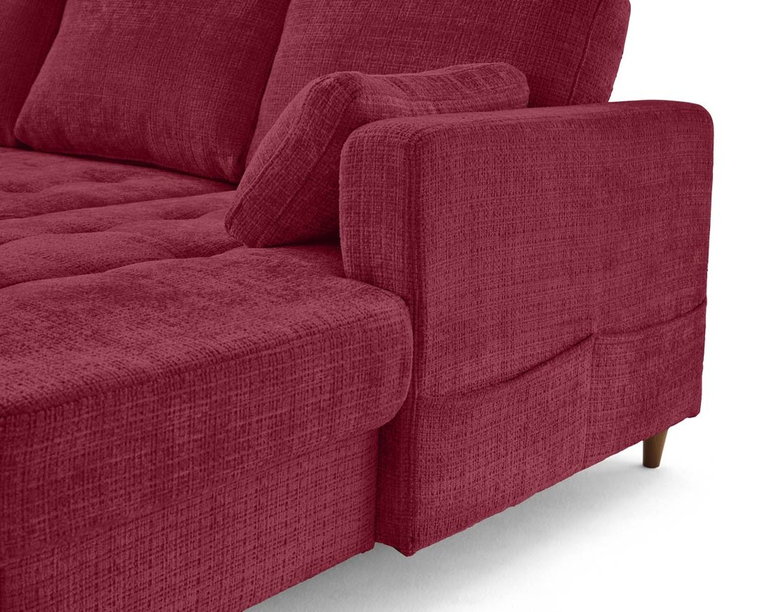 Canapé panoramique d'angle gauche 7 places convertible avec coffre en velours texturé Anna