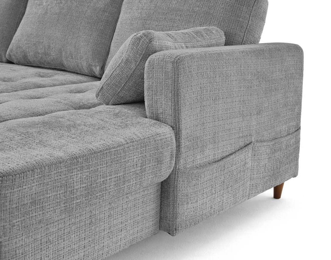 Canapé panoramique d'angle gauche 7 places convertible avec coffre en velours texturé Anna