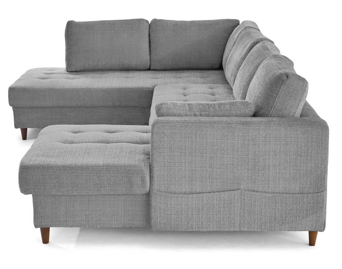 Canapé panoramique d'angle gauche 7 places convertible avec coffre en velours texturé Anna