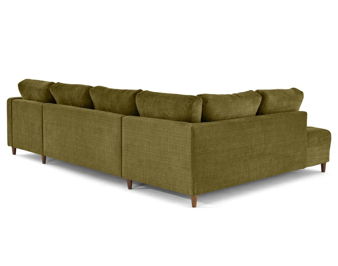 Canapé panoramique d'angle gauche 7 places convertible avec coffre en velours texturé Anna