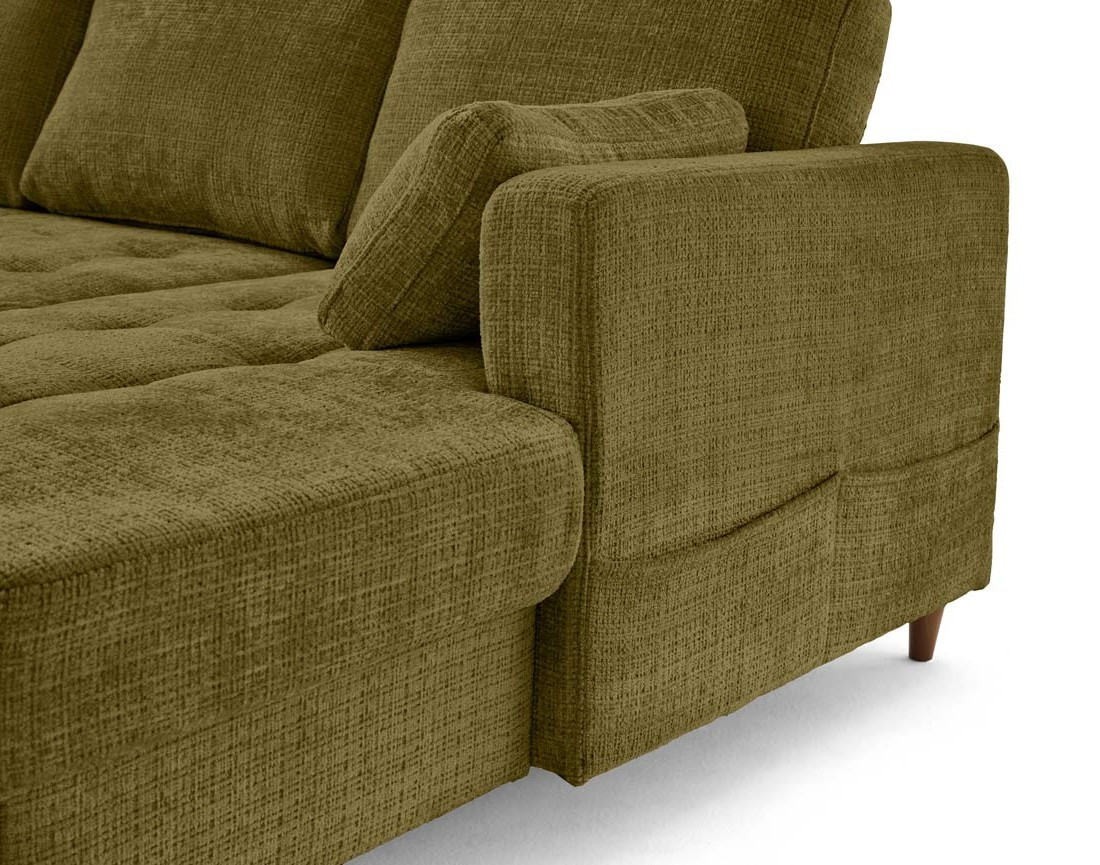 Canapé panoramique d'angle gauche 7 places convertible avec coffre en velours texturé Anna