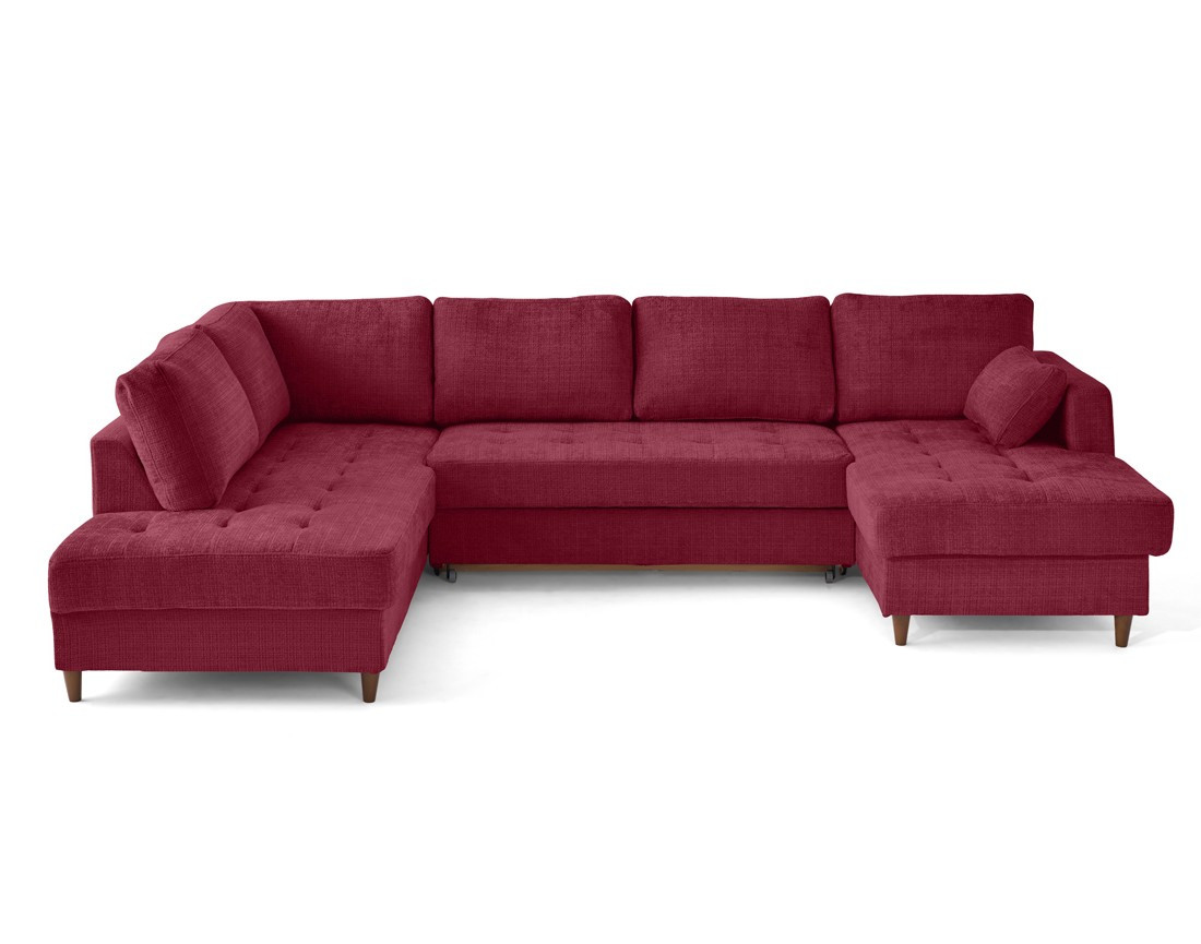 Canapé panoramique d'angle gauche 7 places convertible avec coffre en velours texturé Anna