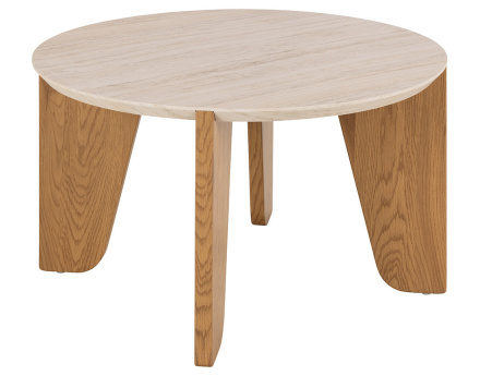 Table basse pieds en chêne plateau effet travertin 80 cm Noeva
