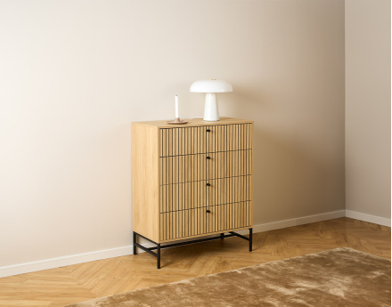 Commode 4 tiroirs bois pieds en métal Marc